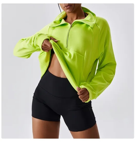 Pull de Fitness à col haut et fermeture éclair pour femme, coupe-vent, coupe-vent, course en plein air, manches longues, hauts de Sport, chemise de Yoga